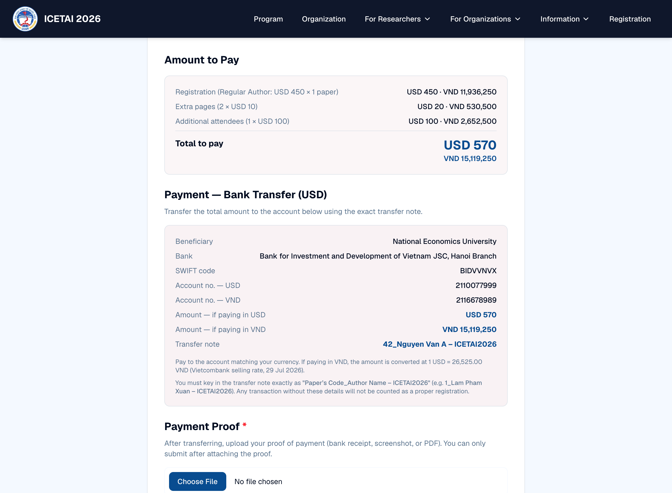Step 5: Review the amount and transfer the fee