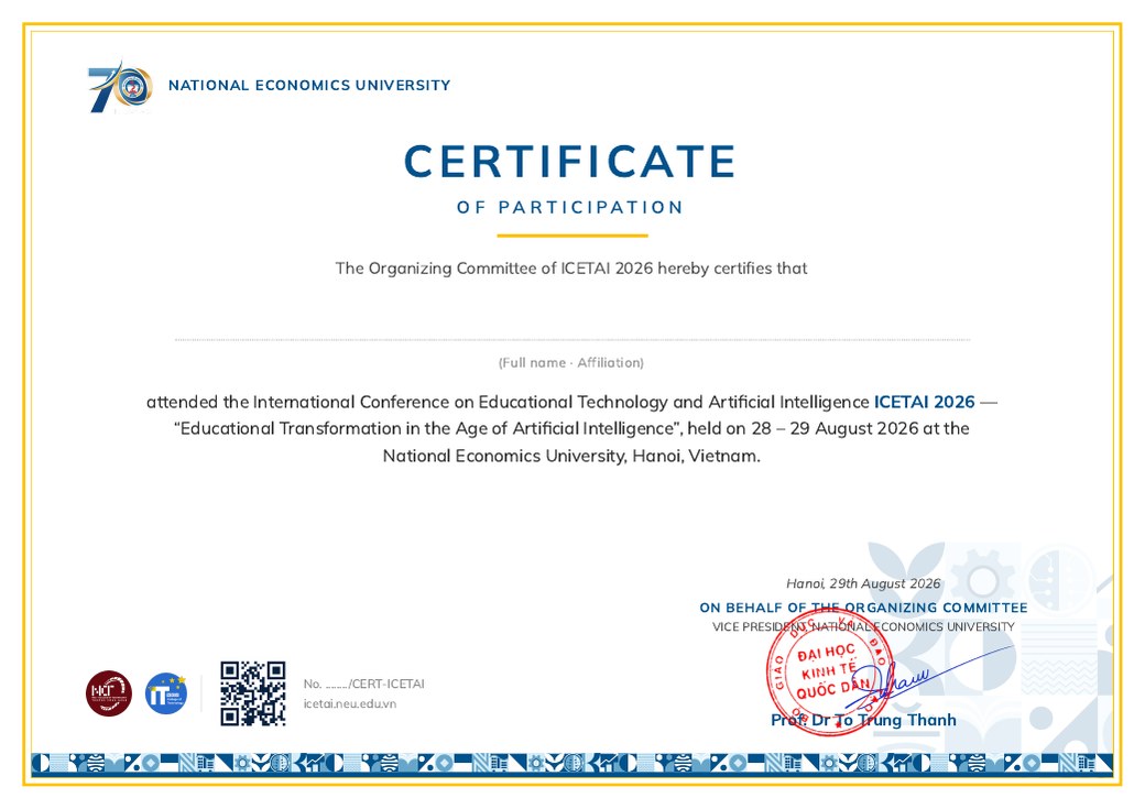 Certificate of participation — ICETAI 2026