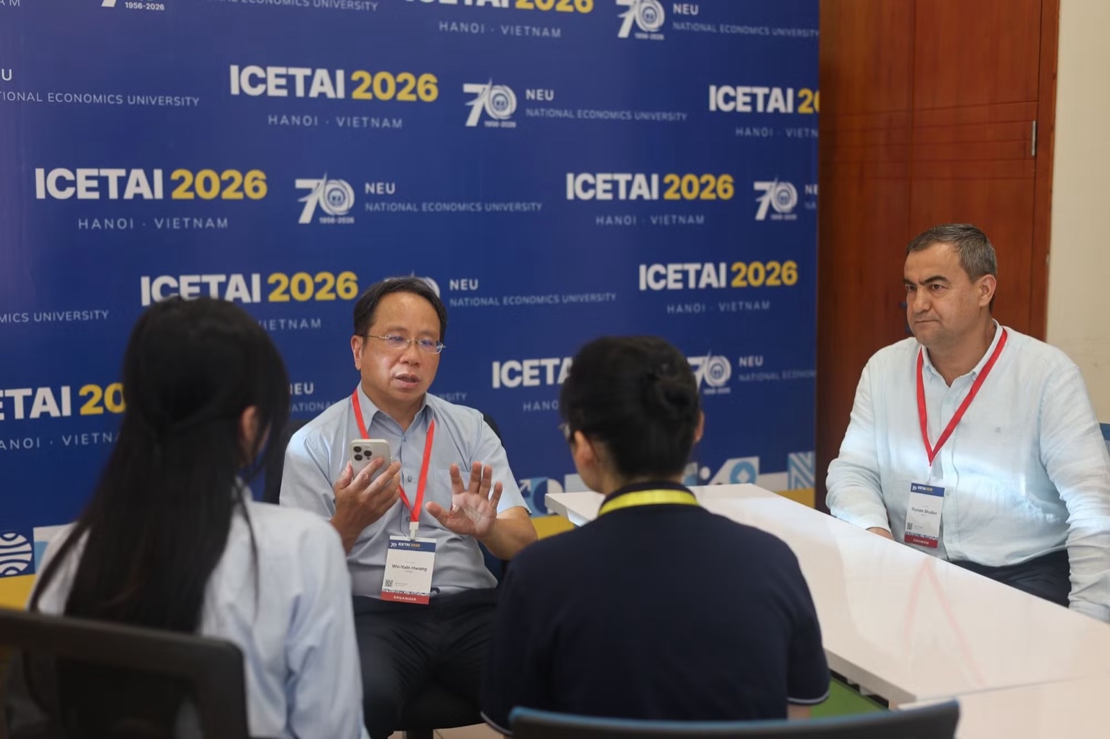 Prof. Wu-Yuin Hwang, left, and Prof. Rustam Shadiev, right, during the interview at ICETAI 2026